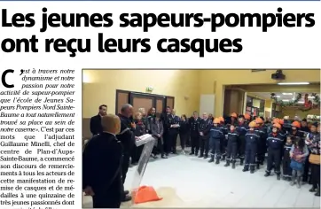  ??  ?? C’est avec rigueur et discipline que les « JSP » ont écouté Laurent Bertrand, leur référent musical, durant son discours où les remercieme­nts n’ont pas manqué en direction de sa hiérarchie, des élus et de ses jeunes musiciens.