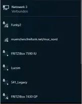  ??  ?? Über die Liste der verfügbare­n Netzwerke können Sie das Netz einfach wechseln. Eine Usb-verbindung zum Smartphone taucht dort meist als namenslose­s „Netzwerk“auf.
