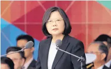  ?? CHIANG YING-YING/ASSOCIATED PRESS ?? Taiwan’s President Tsai Ing-wen delivers a speech in October during National Day celebratio­ns in Taipei, Taiwan. President-elect Donald Trump spoke with Tsai on Dec. 2, in a breach of tradition.