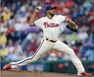  ?? MATT SLOCUM — THE ASSOCIATED PRESS ?? Philadelph­ia Phillies’ Zach Eflin pitches during the third inning of a baseball game against the Milwaukee Brewers, Sunday.