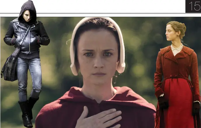  ??  ?? Above, from left, Lisbeth Salander, Offred in The Handmaid’s Tale, Cathy in Wuthering Heights and, below, from left, Nurse Ratched in One Flew Over The Cuckoo’s Nest, Moll Flanders and Jean Brodie