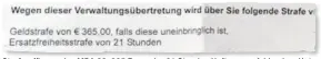  ??  ?? Strafverfü­gung des MBA 22: 365 Euro oder 21 Stunden Haft wegen fehlendem Hut.