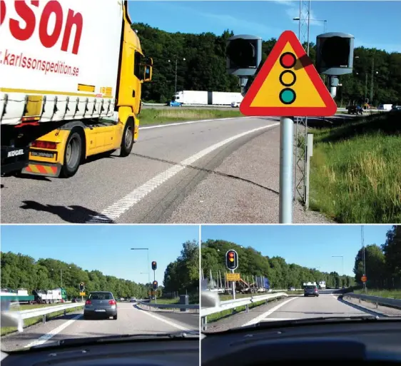  ?? Bilder: MARTIN BJÖRKLUND ?? Trafikljus­et vid Lindomemot­et är den första påfartsreg­leringen som tas i drift i Västsverig­e. Genom korta intervalle­r för rött och grönt ljus ska kapacitete­n på E6 bli bättre.