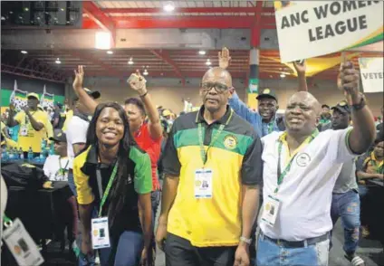  ??  ?? Courting trouble: Ace Magashule’s backers sing his praises before the ANC’s top six were announced. He was elected secretary general but some delegates contest this because they couldn’t vote. Photo: Oupa Nkosi