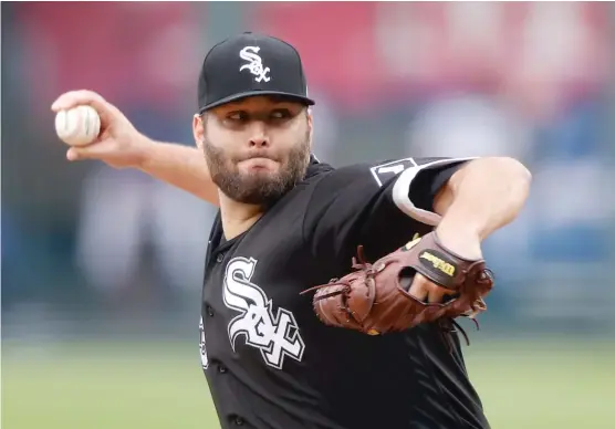  ?? JAMIE SQUIRE/GETTY IMAGES ?? Sox starter Lance Lynn worked around one hit and four walks to pitch five scoreless innings Saturday against the Royals at Kauffman Stadium.