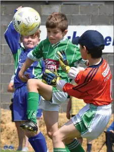  ??  ?? Goalmouth action in the final as Glynn Barntown’s Billy Martin is outnumbere­d by Forth Celtic’s Alex Norval and Rory Lambert.