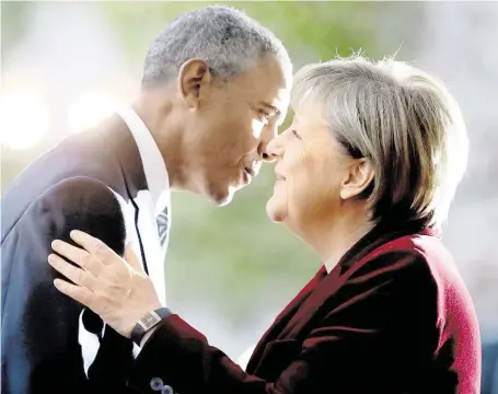  ?? Zprvu odtažitý a váhavý postoj německé kancléřky k Baracku Obamovi během let vystřídalo vřelé spojenectv­í, které přestálo i krize. FOTO AP ?? Spojenci.