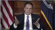  ?? UNCREDITED — HOGP, OFFICE OF THE NY GOVERNOR ?? In this image taken from video from the Office of the NY Governor, New York Gov. Andrew Cuomo speaks during a news conference, Wednesday, March 3, 2021, in Albany, N.Y.