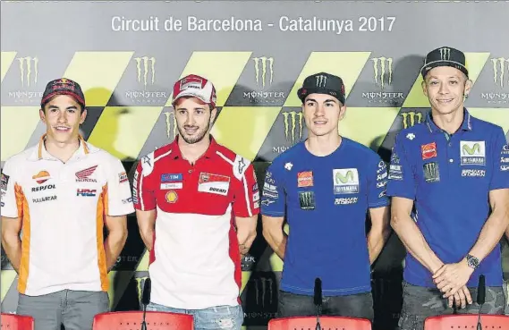  ?? FOTO: EFE ?? Los cuatro líderes de la temporada 2017 de MotoGP Maverick Viñales lo ha sido durante cinco carreras, Valentino Rossi, dos, y Andrea Dovizioso y Marc Márquez una