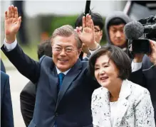  ??  ?? President Moon Jae In and his wife Kim Jung Sook are college sweetheart­s who have been through thick and thin together.