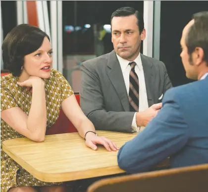  ?? JUSTINA MINTZ/AMC ?? Elisabeth Moss (as Peggy Olson), Jon Hamm (Don Draper) and Vincent Kartheiser (Pete Campbell) are among stars in Mad Men.