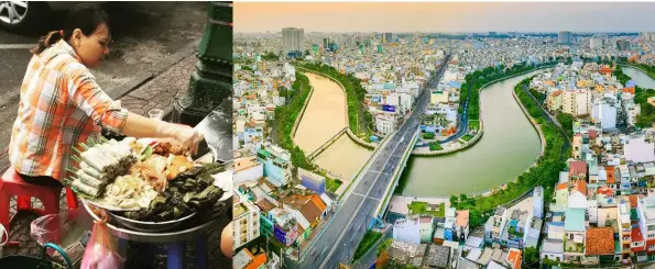  ??  ?? ABOVE LEFT: A street vendor prepares her food. ABOVE RIGHT: The Nhieu Loc-Thi Nghe Canal, which winds through the city.