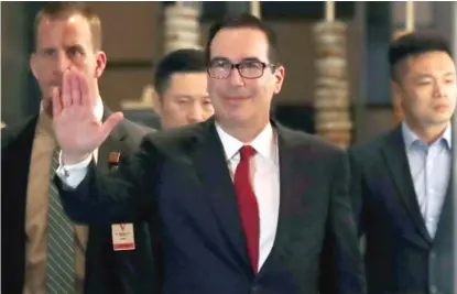  ?? ANDY WONG/ AP FILES ?? Treasury Secretary Steven Mnuchin led the American delegation during two days of U. S.- China trade talks.
