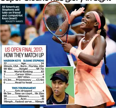  ?? REX/GETTY IMAGES ?? All American: Stephens will take on friend and compatriot Keys (inset)