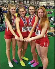  ?? COURTESY OJR TRACK AND FIELD ?? Owen J. Roberts’ Autumn Sands, Morgan Shronk, Kenzie Kurtz, and Mary Bernotas placed sixth in the girls’ distance medley relay Sunday.