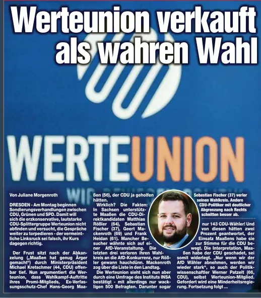  ??  ?? Sebastian Fischer (37) verlor seinen Wahlkreis. Andere CDU-Politiker mit deutlicher Abgrenzung nach Rechts schnitten besser ab.