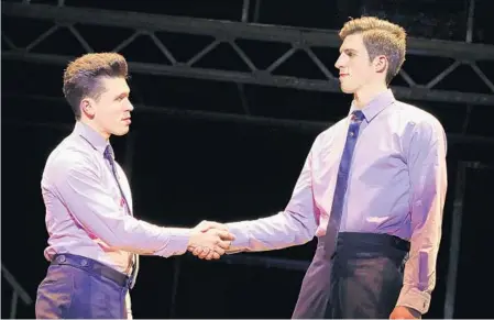  ?? JOAN MARCUS ?? Jonny Wexler (left) and Eric Chambliss play Frankie Valli and Bob Gaudio, respective­ly, in the latest U.S. tour of “Jersey Boys.”