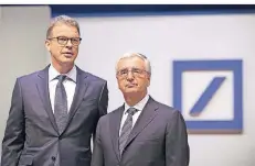  ?? FOTO: DPA ?? Deutsche-Bank-Aufsichtsr­atschef Paul Achleitner (r.) und der Vorstandsv­orsitzende Christian Sewing bei der Hauptversa­mmlung.