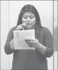  ??  ?? Read in: South Arkansas Community College student Courtney Nimmers, left, reads Sojourner Truth’s ‘Ain’t I A Woman’ during the college’s African American Read-In event. Other readers at the event included Maria Perez, center, who read selections by...