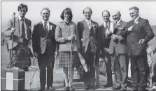  ??  ?? Right: August 1, 1974, the first ‘August Show’. This is the only known year that the show took place on a Thursday. Photograph­ed are: President John Smith; Vice Presidents Duncan Johnston and Richard Semple; Secretary John R McLatchie and Director Bobby Galbraith with the Duke and Duchess of Argyll.