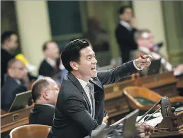  ?? Marcus Yam Los Angeles Times ?? ASSEMBLYMA­N EVAN LOW said the Legislatur­e’s actions to make it easier for ride-hailing companies to operate in California are “a win-win solution.” He’s also pushed for a more level playing field for taxis.