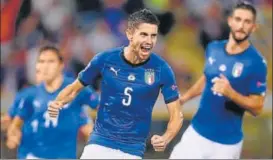  ?? AFP ?? Italy’s Jorginho celebrates scoring against Poland in Bologna on Friday.