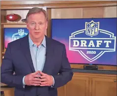  ?? NFL via AP ?? NFL commission­er Roger Goodell hosted Thursday’s portion of the draft from the basement of his house in Bronxville, N.Y.