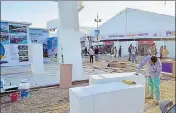  ??  ?? The venue of the fourday Punjab Internatio­nal Trade Expo being given final touches in Amritsar on Wednesday. HT PHOTO