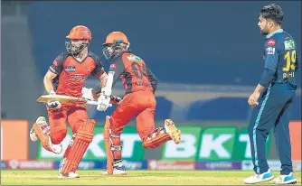  ?? BCCI ?? Kane Williamson (L) and Abhishek Sharma put up an opening stand of 64 off 53 balls to help SRH beat Titans by eight wickets.