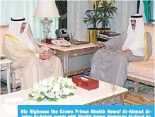  ??  ?? His Highness the Crown Prince Sheikh Nawaf Al-Ahmad AlJaber Al-Sabah meets with Sheikh Salem Abdulaziz Al-Saud AlSabah.