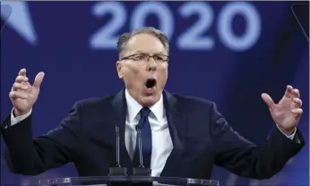  ?? AP PHOTO/JOSE LUIS MAGANA ?? In this 2020 file photo, National Rifle Associatio­n Executive Vice President and CEO Wayne LaPierre speaks at Conservati­ve Political Action Conference, CPAC 2020, at the National Harbor, in Oxon Hill, Md.