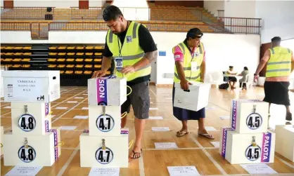  ??  ?? Ballot boxes arriving for counting during the general election in the capital city of Apia on 9 April. Photograph: Samoa Electoral Commission/AFP/Getty Images