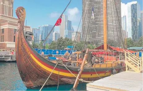  ?? | MITCH DUDEK/SUNTIMES PHOTOS ?? ABOVE: The Draken Harald Hårfagre, a 115-foot Viking ship, is docked at Navy Pier. RIGHT: Torben Hildemar is captain of the Draken Harald.