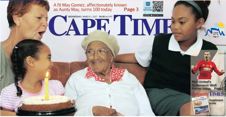  ?? Picture: TRACEY ADAMS ?? HAPPY, HAPPY 100TH BIRTHDAY: Margaret Baker, Cailah Brooks and Caitlin Baker celebrate May Gomez’s 100th birthday. Aunty May, as she is affectiona­tely known, celebrates her century today, and is the oldest resident of Kalk Bay. See Page 3