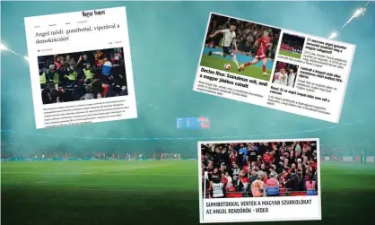  ?? ?? Magyar Nemzet, Nemzeti Sport and Origo headlines from the clash at Wembley Stadium. Composite: Tom Jenkins