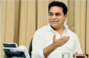  ??  ?? Minister K.T. Rama Rao during the interview at his Begumpet office on Tuesday. — DC