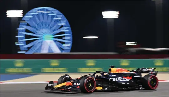  ?? Photo by ANDREJ ISAKOVIC / AFP ?? Red Bull Racing’s Dutch driver Max Verstappen drives during the second practice session of the Bahrain Formula One Grand Prix at the Bahrain Internatio­nal Circuit in Sakhir on February 29, 2024.