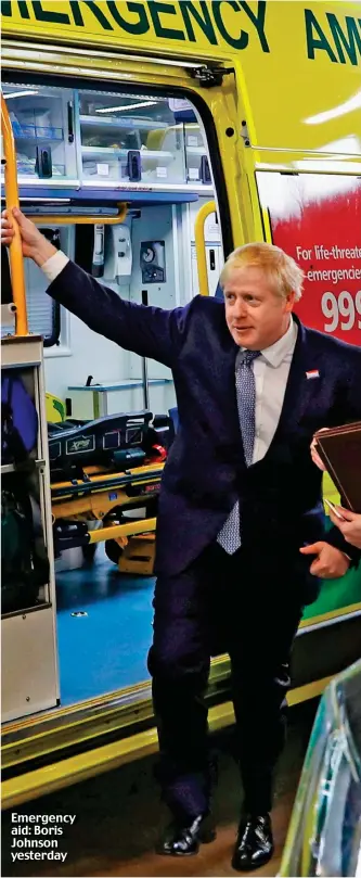  ??  ?? Emergency aid: Boris Johnson yesterday