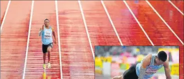  ?? REUTERS ?? Isaac Makwala ran solo to qualify for the 200m semifinals, and then did pushups (right) to mock IAAF. He ran again, coming second in his semifinal heat to enter the final. South Africa’s Wayde van Niekerk reached Thursday’s final only as a fastest loser.