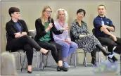  ?? Dan Watson/The Signal ?? (Above) Jodi Dalyai, Henry Mayo Newhall Hospital dietitian, second from left, joins a panel of profession­als during the fourth annual CareSCV Cancer Awareness & Resource Expo, held Saturday at the George A. Caravalho Santa Clarita Sports Complex. (Right) The panel answers questions from attendees at Saturday’s event.