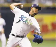  ?? Chris O’Meara / Associated Press ?? The Rays’ Wilmer Font pitches to the Yankees during the first inning on Saturday.