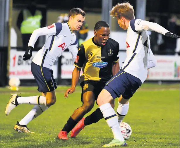  ?? Andrew Teebay ?? ● Josh in action for Marine against Tottenham Hotspur in the FA Cup third round tie last month