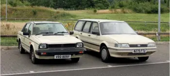  ??  ?? If you have to travel across the country to collect a Champagne Beige Montego, it is only appropriat­e to do it in a Champagne Beige Acclaim of similar vintage.
