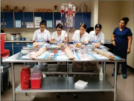  ?? Buy this photo at YumaSun.com PHOTO BY AMY CRAWFORD/YUMA SUN ?? NURSING STUDENTS FROM A TECHNICAL SCHOOL IN MORELOS, Mexico, B.C., practice starting IVs on patients during a practice session at the Arizona Western College nursing lab.