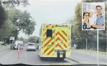 ??  ?? Kain’s fiancée Nat, inset, filmed an ambulance struggling to make its way through the cycle lane traffic