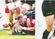  ?? ?? Red star: Eoghan Clarke scores Jersey’s first try