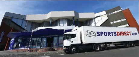  ??  ?? Keep on trucking: none of Mike Ashley’s representa­tives attended the EGM at Ibrox yesterday as the row over his retail deal with Rangers rumbles on — but that didn’t stop one of his Sports Direct trucks arriving with a new delivery outside the club...