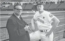  ?? Owen Johnson / Houston Chronicle ?? Astros owner Roy Hofheinz and Rusty Staub at the Astrodome the day before the first indoor All-Star baseball game in 1068.