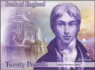  ??  ?? New note: Plastic £20 with Turner’s self-portrait