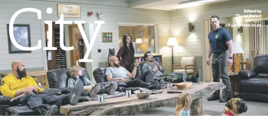  ?? Playing With Fire. Pictures: Doane Gregory ?? STAR LINE-UP. From left Tyler Mane, Christian Convery, Keegan-Michael Key, Brianna Hildebrand, John Leguizamo, Finley Rose Slater (back to camera), and John Cena in